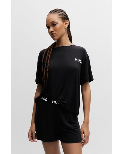 HUGO T-shirt de pyjama Relaxed Fit avec logo imprimé - Noir