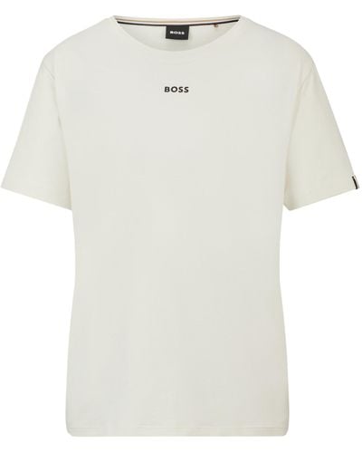 BOSS Pyjamashirt Met Korte Mouwen En Logoprint Van Stretchkatoen - Wit