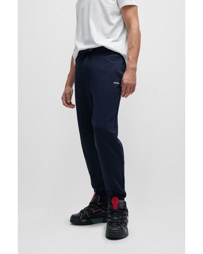 HUGO Cotton-terry Tracksuit Bottoms With Logo Print - Blue