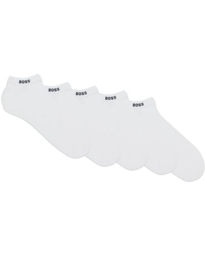BOSS Five-pack Of Cotton-blend Ankle Socks With Branding - White
