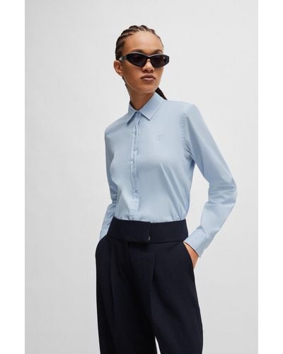 HUGO Slim-fit Blouse In Organic Cotton With Stretch - Blue