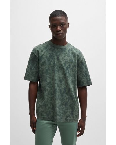 BOSS Cotton-jersey T-shirt With All-over Seasonal Print - Green