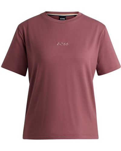 BOSS Regular-fit T-shirt In Stretch Jersey With Embroidered Logo - Pink