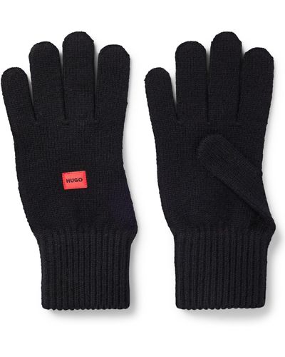 HUGO Wool-blend Gloves With Red Logo Label - Black