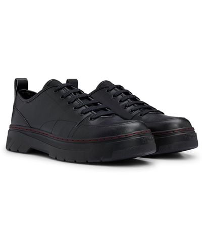 HUGO Leather Oxford Shoes With Stacked Logo And Eva Sole - Black