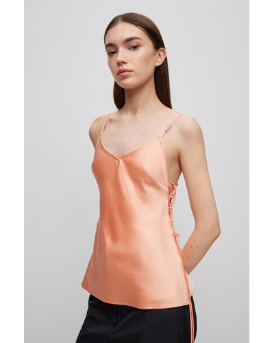 HUGO Strappy Camisole In Satin With Side Laces - Orange