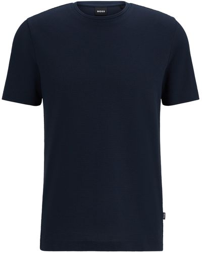 BOSS T-shirt Van Een Katoenmix Met Bobbelige Jacquardstructuur - Blauw