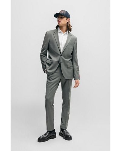 HUGO Slim-fit Suit In Mohair-look Stretch Cloth - Grey