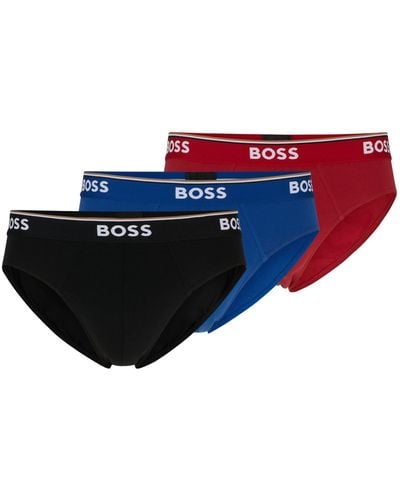 BOSS Three-pack Of Stretch-cotton Briefs With Logo Waistbands - Black