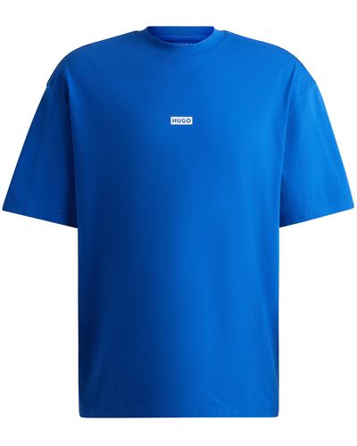 HUGO T-shirt en jersey de coton avec logo de la nouvelle saison - Bleu