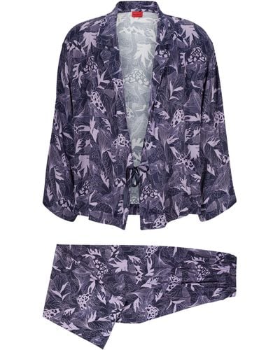 HUGO Relaxed-fit Pajamas In A Kimono Style - Blue