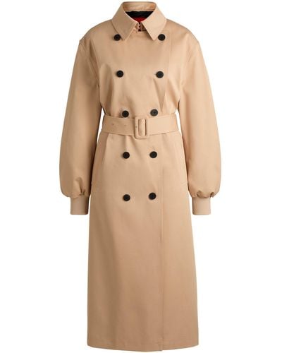 HUGO Oversized-fit Double-breasted Trench Coat In Cotton - Natural