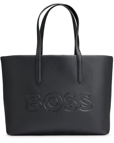 BOSS Bolso estilo shopper de piel sintética granulada con logo en contorno - Negro