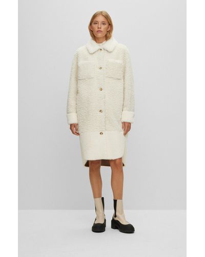 BOSS Relaxed-fit Teddy Coat With Patch Pockets - White