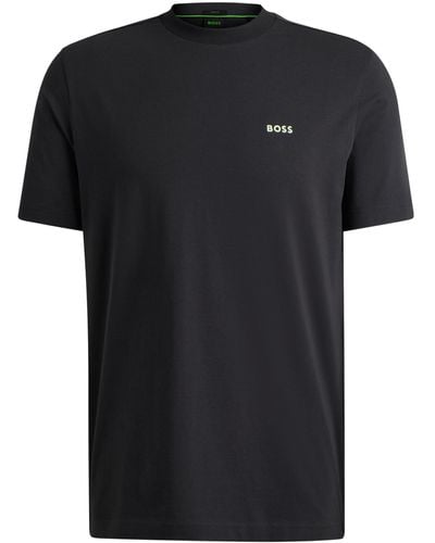 BOSS Regular-fit T-shirt Van Stretchkatoen Met Contrasterend Logo - Zwart