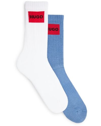 HUGO Two-pack Of Quarter-length Socks With Red Logos - Blue