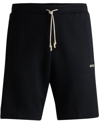 BOSS Stretch-cotton Shorts With Emed Artwork - Black