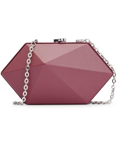 BOSS Grained-leather Geometric Clutch Bag With Chain Strap - Purple