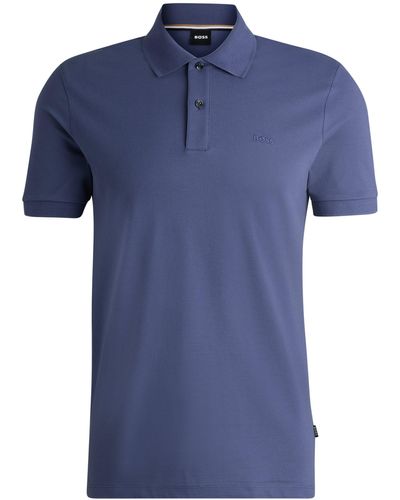 BOSS Pallas Poloshirt aus Bio-Baumwolle mit Logo-Stickerei - Blau