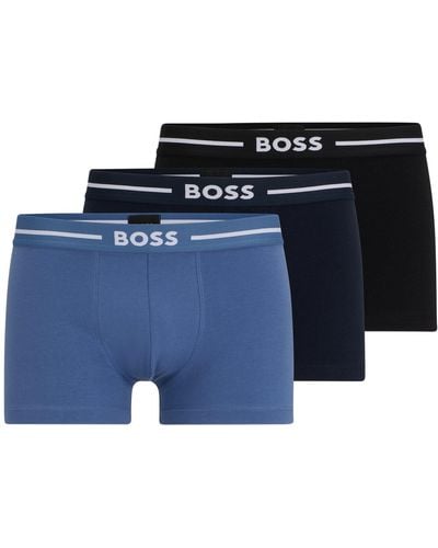 BOSS Three-pack Of Stretch-cotton Trunks With Logo Waistbands - Blue
