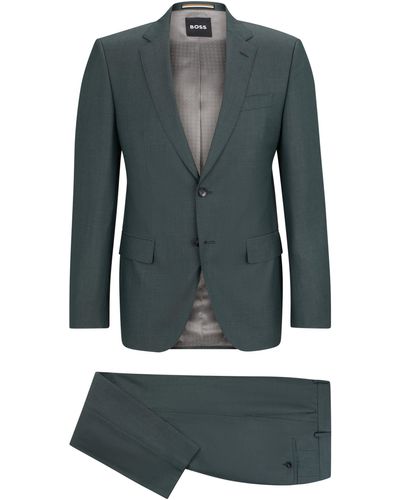 BOSS Slim-Fit Anzug aus Schurwolle mit Fischgrät-Muster - Mehrfarbig