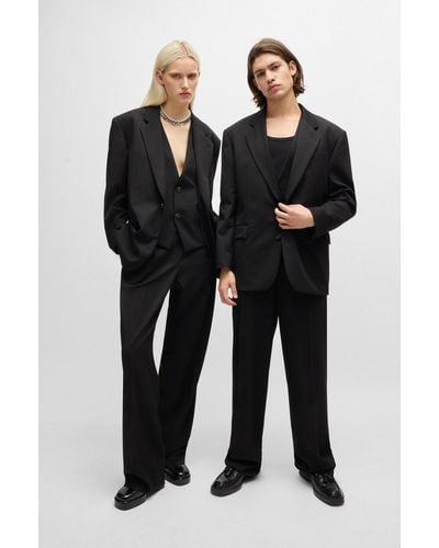 HUGO Modern-fit All-gender Jacket In Stretch Fabric - Black