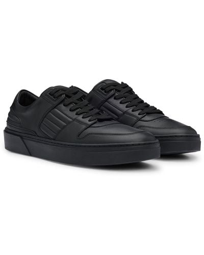BOSS Porsche X Leather Trainers With Padded Details - Black