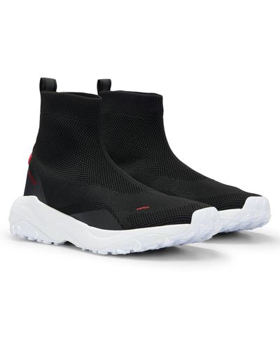 HUGO High-top Sock Trainers With Chunky Sole And Branding - Black