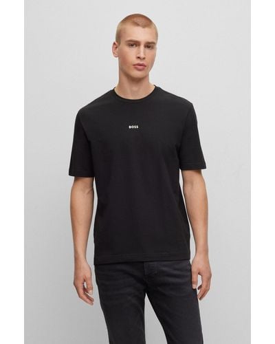 BOSS by HUGO BOSS Relaxed-fit T-shirt In Stretch Cotton With Logo Print - Black