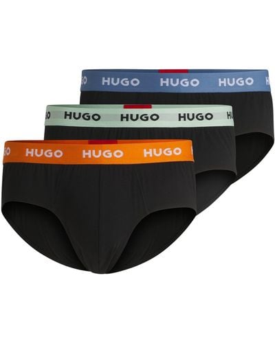 HUGO Three-pack Of Stretch-cotton Briefs With Logo Waistbands - Black