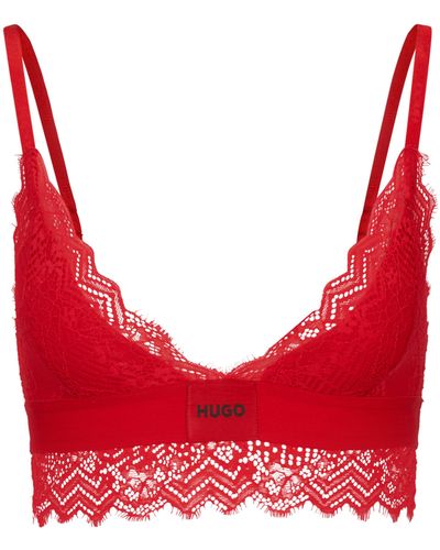 HUGO Soutien-gorge triangle matelassé en dentelle géométrique avec étiquette logo - Rouge