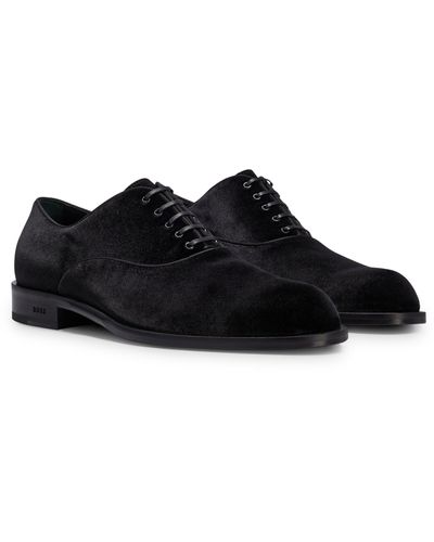 BOSS by HUGO BOSS Italienische Oxford-Schuhe aus Samt mit Ledersohle - Schwarz