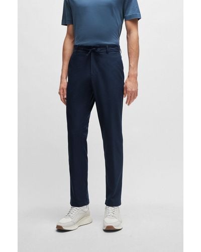 BOSS Slim-fit Pants In Wrinkle-resistant Mesh - Blue