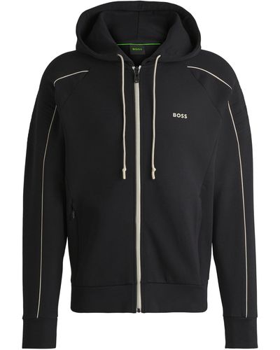 BOSS Stretch-cotton Zip-up Hoodie With Emed Artwork - Black