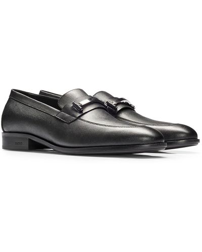 BOSS by HUGO BOSS Penny Loafers In Saffiano-print Leather With Padded Innersole - Black