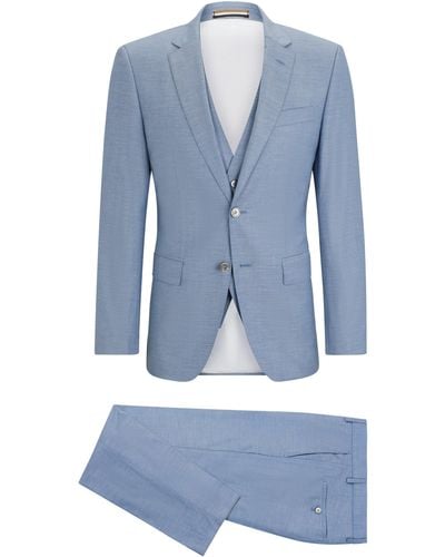 BOSS Slim-Fit Anzug aus meliertem Woll-Mix - Blau