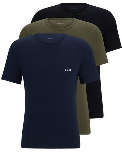 BOSS Three-pack Of Branded Underwear T-shirts In Cotton Jersey - Black