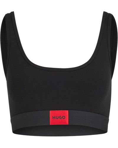 HUGO Bralette aus Stretch-Baumwolle mit rotem Logo-Label - Schwarz