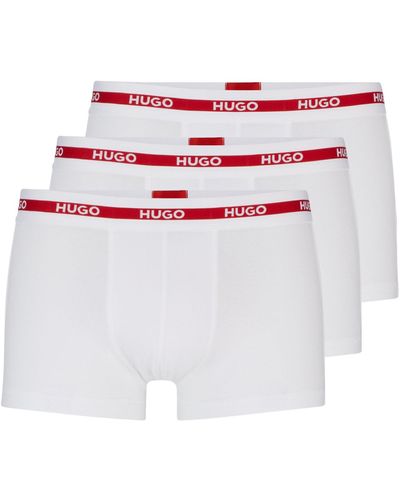 HUGO Three-pack Of Stretch-cotton Trunks With Logo Waistbands - White