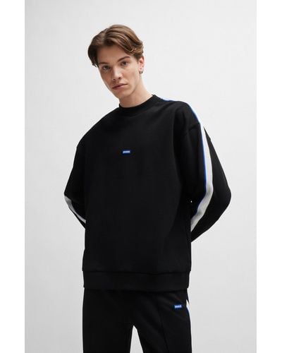 HUGO Cotton-terry Sweatshirt With Logo Patch And Tape Trims - Black