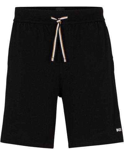 BOSS Pyjama-Shorts aus Stretch-Baumwolle mit Logo-Print - Schwarz
