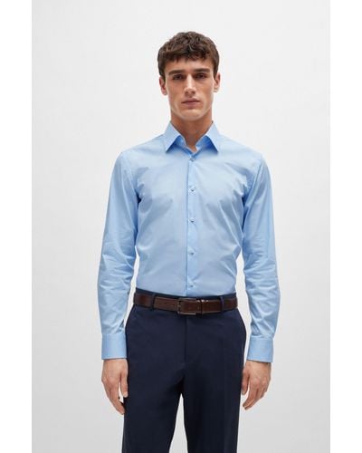 BOSS Slim-fit Shirt In Easy-iron Stretch-cotton Poplin - Blue