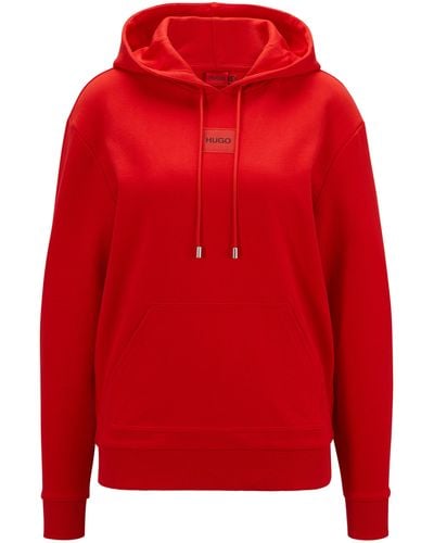 HUGO Katoenen Sweater Met Capuchon En Logolabel - Rood