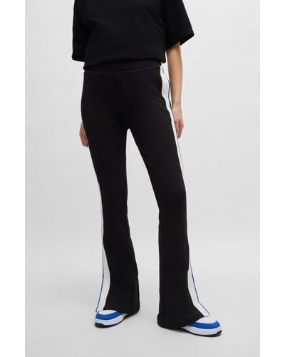 HUGO Flared Tracksuit Bottoms In Stretch Cotton With Logo Tape - Black