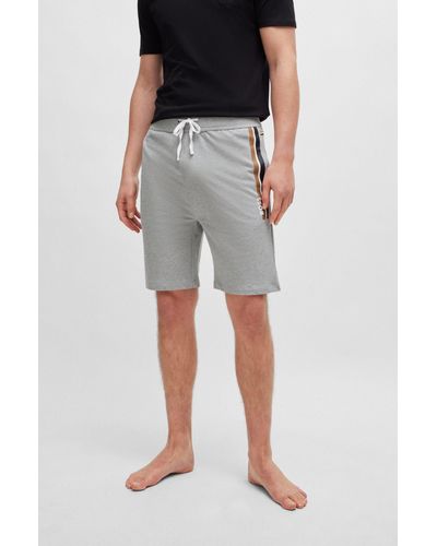 BOSS Drawstring Shorts In French Terry With Stripes And Logo - Gray