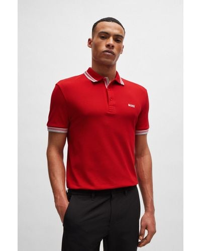BOSS Cotton-piqué Polo Shirt With Contrast Logo - Red