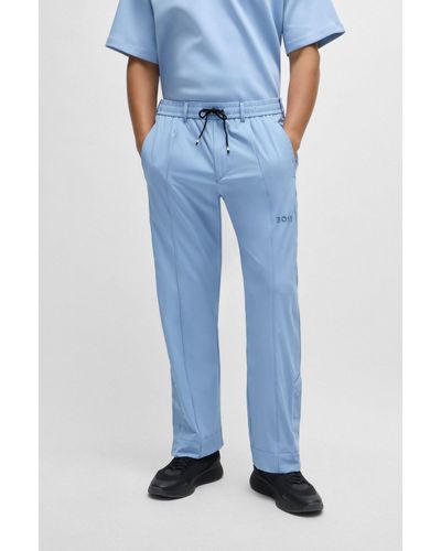 BOSS Relaxed-fit Trousers With Double-monogram Badge - Blue