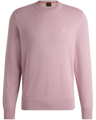 BOSS Pullover aus Baumwolle und Kaschmir mit Rundhalsausschnitt und Logo - Pink