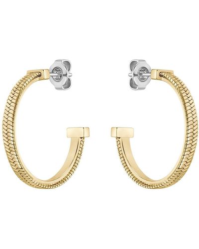BOSS Gold-tone Hoop Earrings With Herringbone Texture - Multicolour