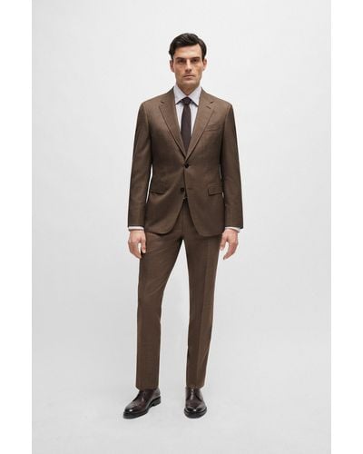 BOSS Regular-fit Suit In Micro-patterned Virgin Wool - Brown